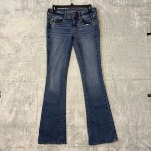 American Eagle Artist Stretch Jeans Low Rise Bootcut Embroidered Sz-4 (28x33)